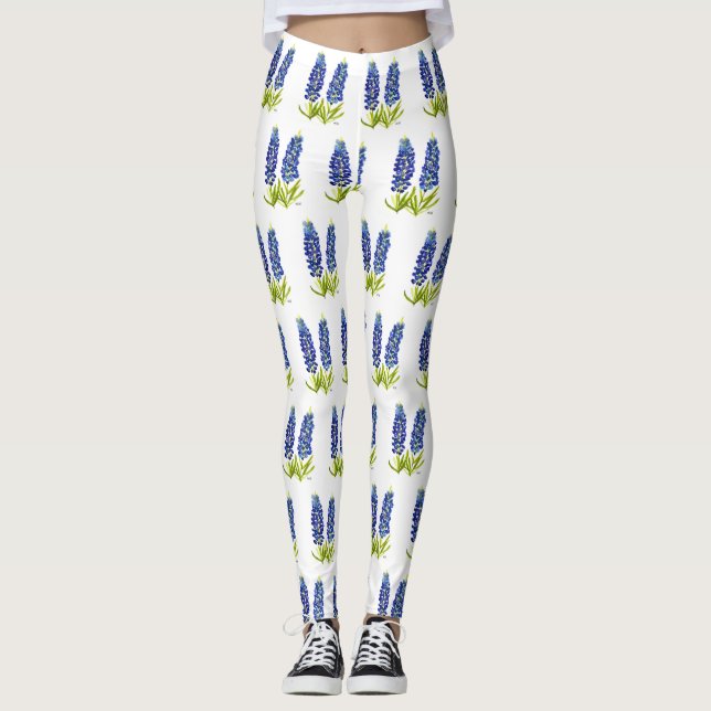 Bluebonnets Texas Flowers Wildflowers Watercolor  Leggings (Front)