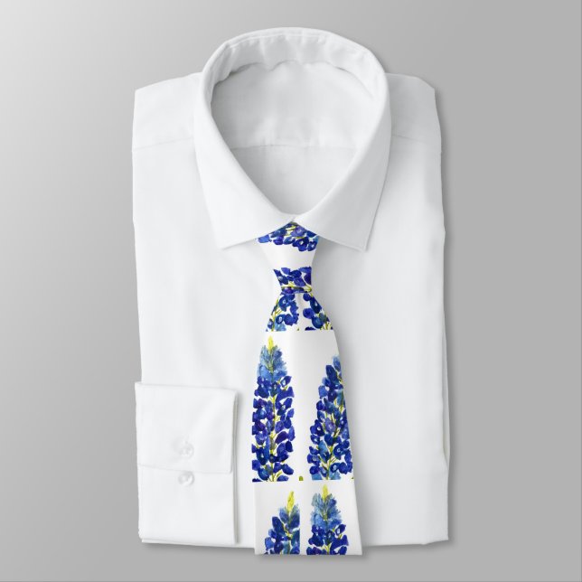 Bluebonnets Texas Flowers Wildflowers Watercolor Tie (Tied)