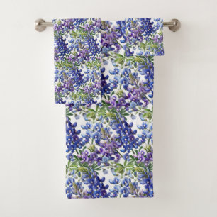 Bluebonnets Texas State Blue Flowers Watercolor Bath Towel Set