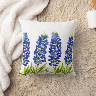 Bluebonnets Texas State Flowers Lupine Watercolor  Cushion