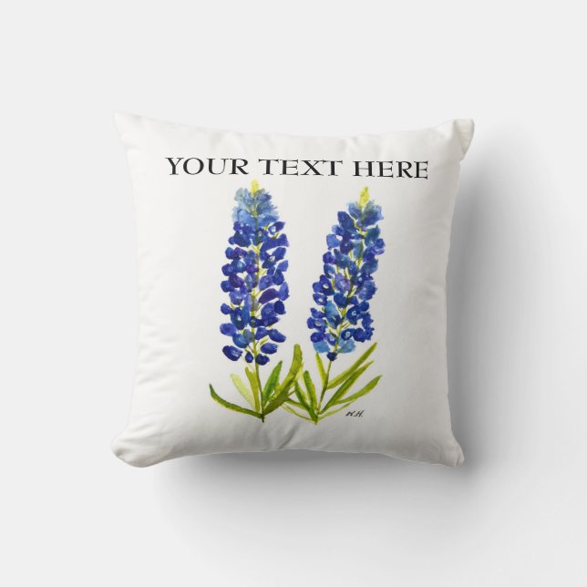 Bluebonnets Texas State Flowers Lupine Watercolor Cushion (Front)