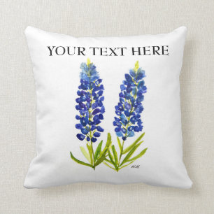 Bluebonnets Texas State Flowers Lupine Watercolor Cushion