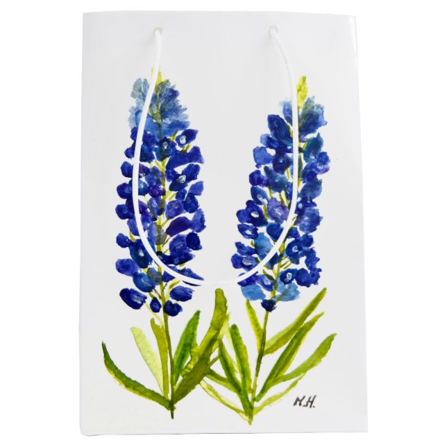 Bluebonnets Texas State Flowers Lupine Watercolor Medium Gift Bag (Front)