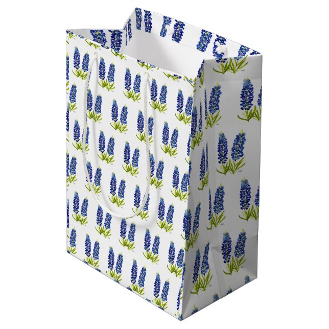 Bluebonnets Texas State Flowers Lupine Watercolor  Medium Gift Bag (Back Angled)