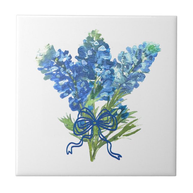 Bluebonnets Texas State Flowers Lupine Watercolor  Tile (Front)