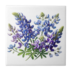 Bluebonnets Texas State Flowers Lupine Watercolor  Tile