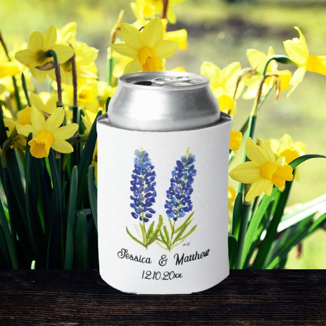 Bluebonnets Texas Texan floral nature Weddings Can Cooler (Creator Uploaded)