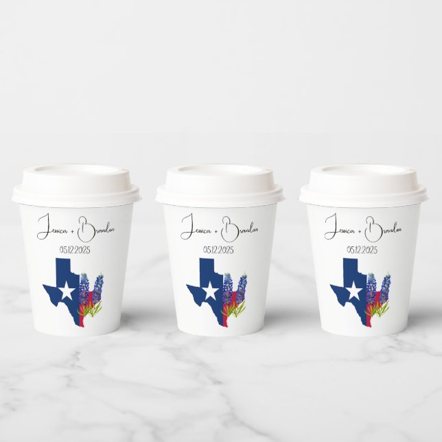 Bluebonnets Watercolor Blue Flower Floral Wedding Paper Cups (Multi)