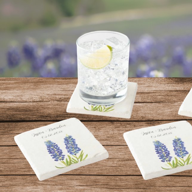 Bluebonnets Watercolor Blue Flower Floral Wedding Stone Coaster (Creator Uploaded)