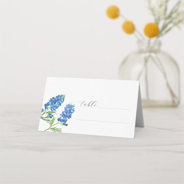 Bluebonnets Watercolor Texas Flower Floral Wedding Place Card (Front)