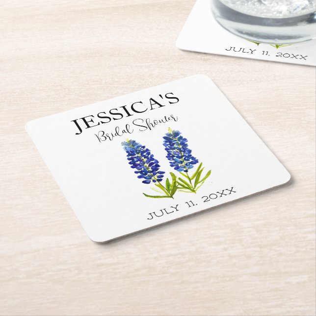 Bluebonnets Wildflower Blue Flowers Bridal Shower Square Paper Coaster (Angled)