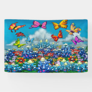 Bluebonnets Wildflowers and Butterflies Banner