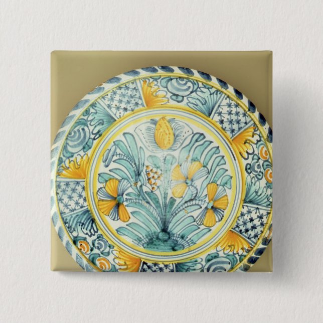 Bluedash' Delftware charger, Lambeth pottery 15 Cm Square Badge (Front)