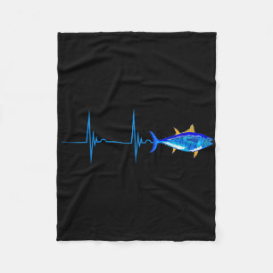 Bluefin Tuna Heartbeat Ekg Pulseline Deep Sea Fish Fleece Blanket