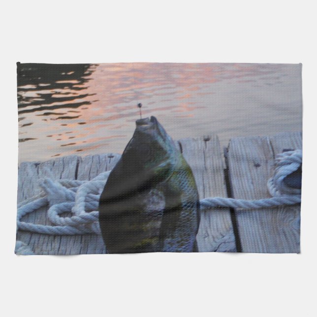Bluegill at sunset Lake Arrowhead Tea Towel (Horizontal)