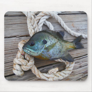 Bluegill fish on dock and rope mouse pad