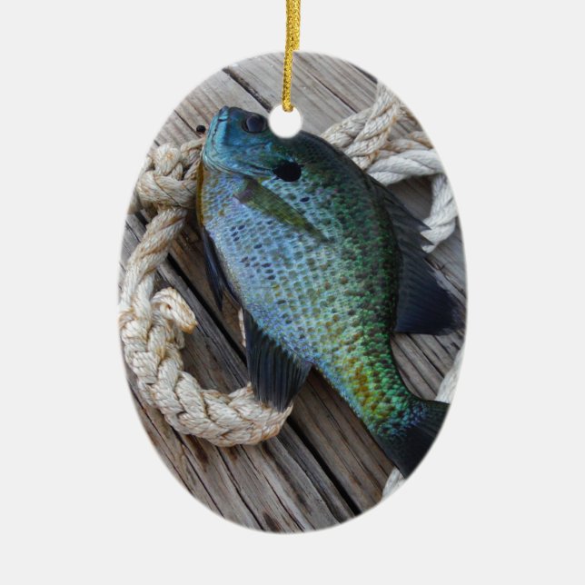bluegill on dock ceramic tree decoration (Front)