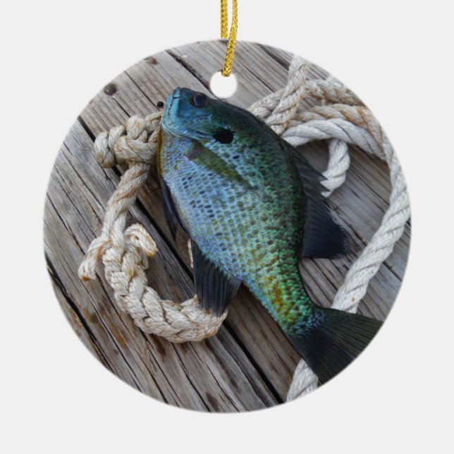 bluegill on dock ceramic tree decoration (Front)