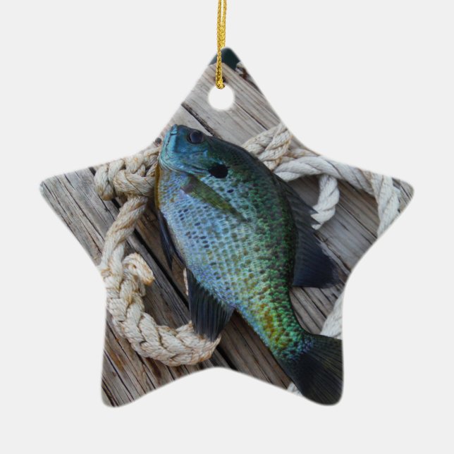 bluegill on dock ceramic tree decoration (Front)