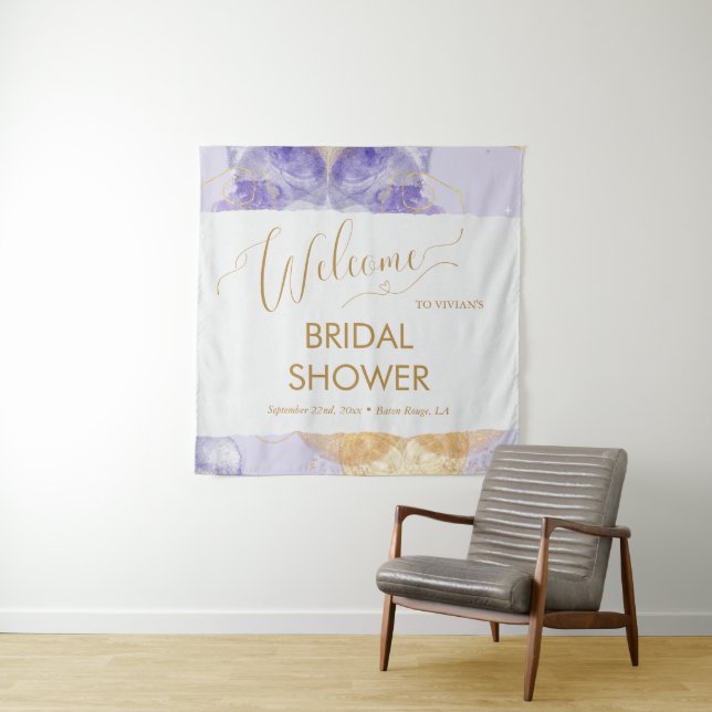 BlueGolden Lake Watercolor Bridal Shower Welcome Tapestry (In Situ)
