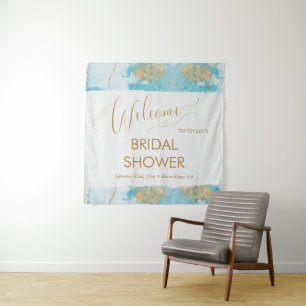 BlueGolden Lake Watercolor Bridal Shower Welcome Tapestry