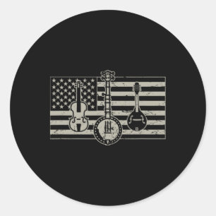 Bluegr Usa Flag Guitar Banjo Mandolin Classic Round Sticker