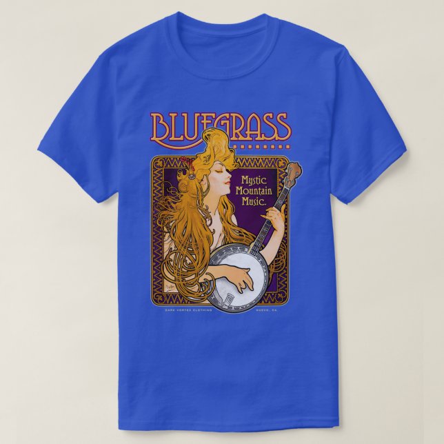 Bluegrass Alphonse Mucha Inspired Banjo Girl T-Shirt (Design Front)