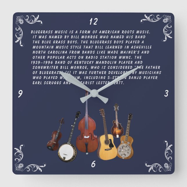 BLUEGRASS BAND SQUARE WALL CLOCK (Front)