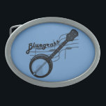 Bluegrass Belt Buckle with Banjo and music scale<br><div class="desc">Bluegrass Belt Buckle with Banjo and music scale can be customised with band name or change of background colour.</div>