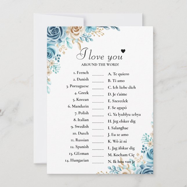 BlueI love you around the world bridal game Card (Front)