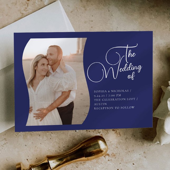 Blueish Calligraphy Minimalist Wedding Invitation (Creator Uploaded)