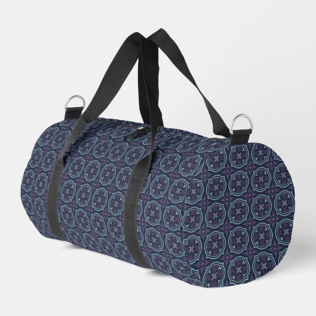 blueish floral tiling pattern duffle bag (Left Corner)