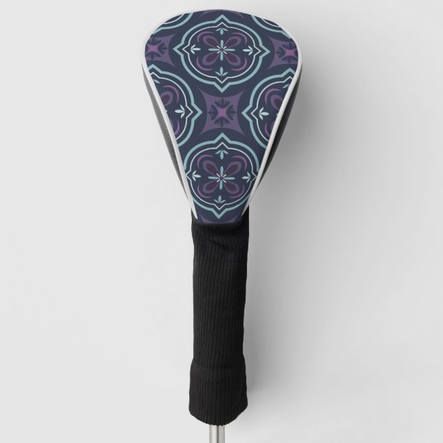 blueish floral tiling pattern golf head cover (Front)