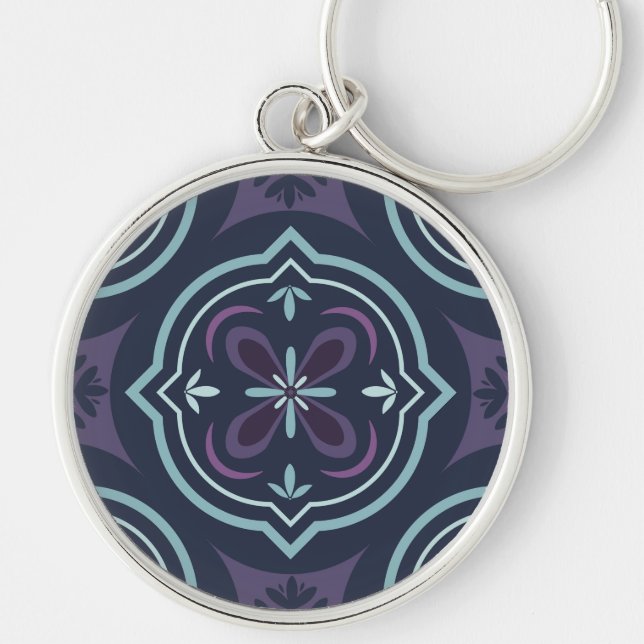 blueish floral tiling pattern key ring (Front)