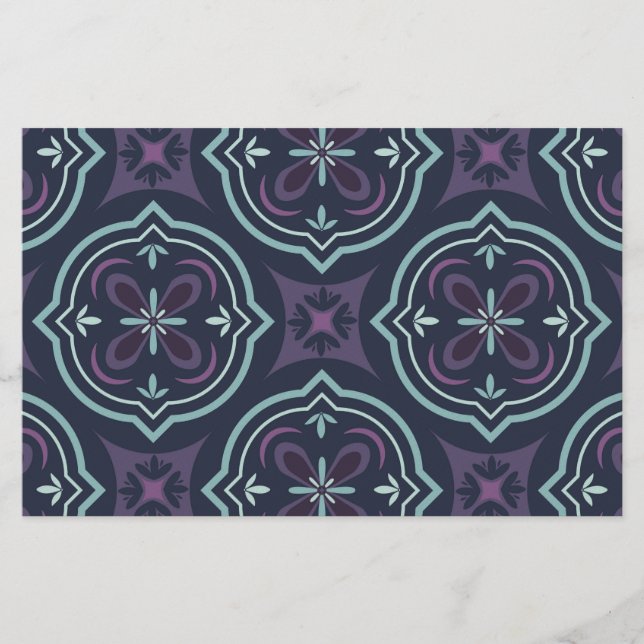 blueish floral tiling pattern stationery (Front)