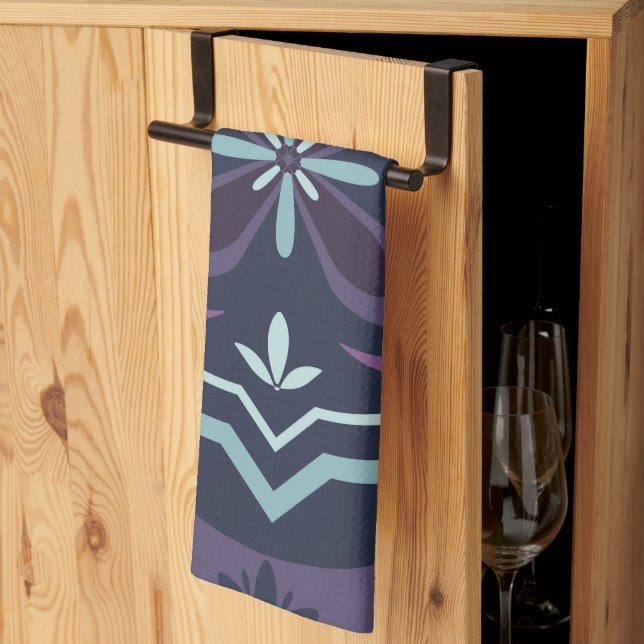 blueish floral tiling pattern tea towel (Thirds Fold)