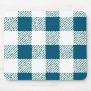 Blueish Green Gingham Check Pattern Mouse Pad