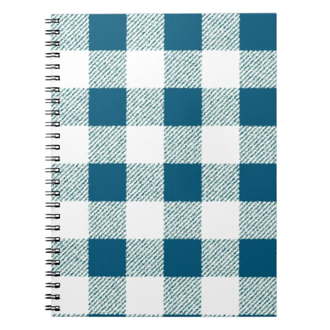 Blueish Green Gingham Check Pattern Notebook (Front)