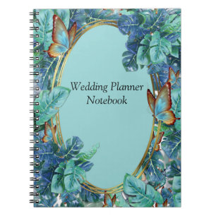 Blueish Turquoise Monstera Leaves & Butterflies Notebook