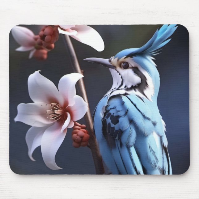 Bluejay and Flowers Mouse Pad (Front)
