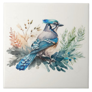 Bluejay On A Branch Watercolor Tile