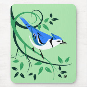 Bluejay on Tree Branch Mouse Pad