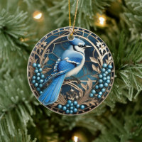 Bluejay with Blueberries Personalised Ornament