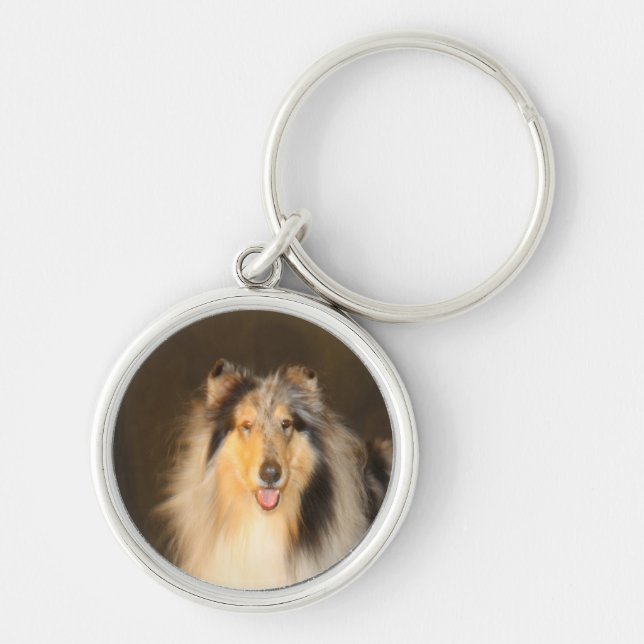 Bluemerle Rough Collie Keychain Round (Front)