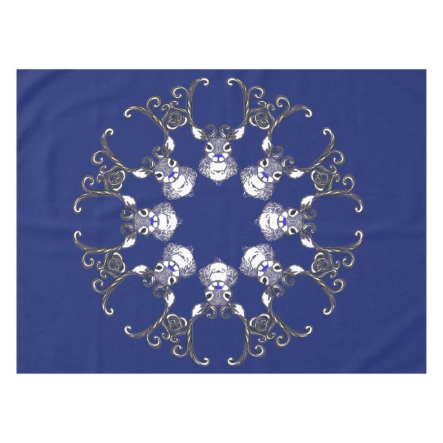 Bluenoser Blue  Reindeer deer snowflake tablecloth (Front (Horizontal))