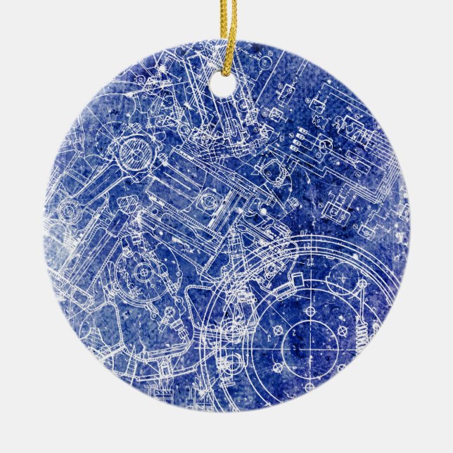 Blueprint Ceramic Tree Decoration (Front)