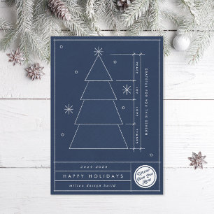 Blueprint Christmas Tree Corporate Non Photo Holiday Card