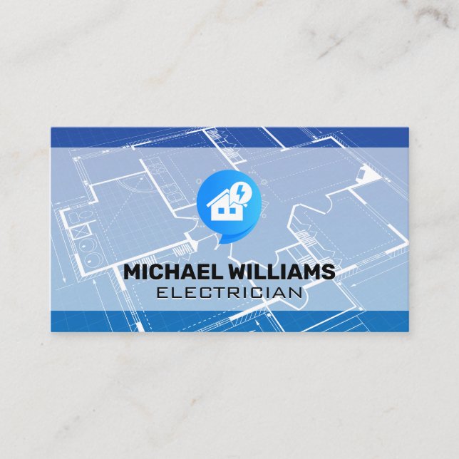 Blueprint | Electricity Icon and Home Logo Business Card (Front)