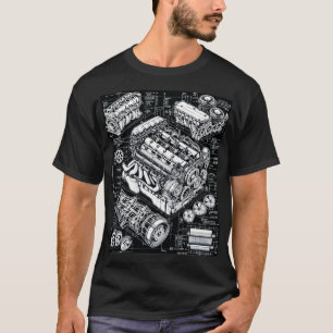 Blueprint Masterpiece Detailed Engine Design Art T-Shirt