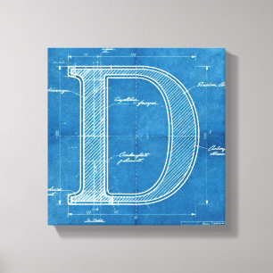 Blueprint Monogram Letter D Canvas Print